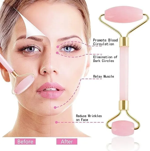 Rose_Quartz_Face_Roller_And_Gua_Sha_Set_Facial_Roller_For_Face_Neck_Eyes_Natural_Jade_Face_Massager_Tool_Skin_Care_Beauty_Roller_For_Puffiness_Relief_Lymphatic_Drainage_Tension_Relaxation_Pink