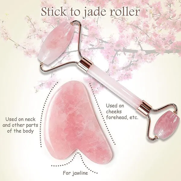 Rose_Quartz_Face_Roller_And_Gua_Sha_Set_Facial_Roller_For_Face_Neck_Eyes_Natural_Jade_Face_Massager_Tool_Skin_Care_Beauty_Roller_For_Puffiness_Relief_Lymphatic_Drainage_Tension_Relaxation_Pink