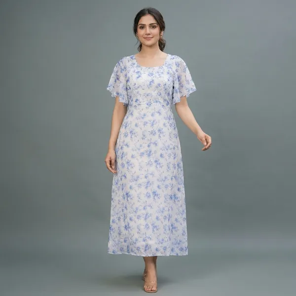 White_Chiffon_Georgette_Midi_Dress_For_Women
