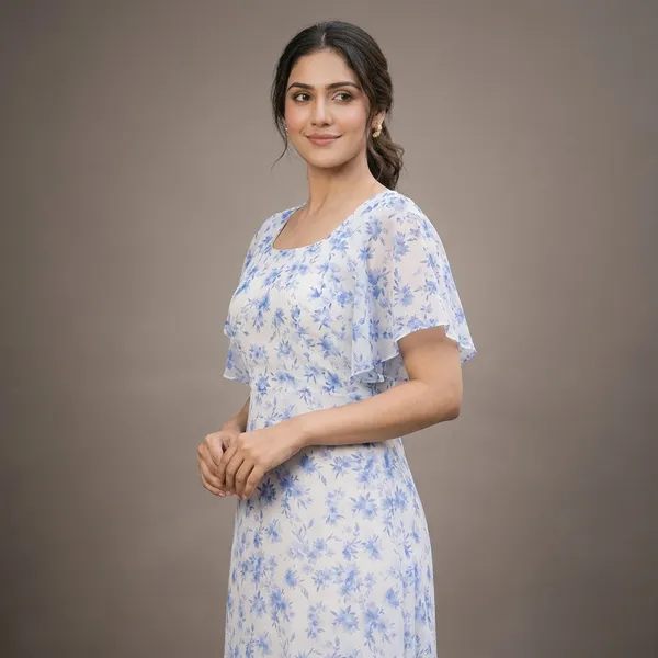 White_Chiffon_Georgette_Midi_Dress_For_Women