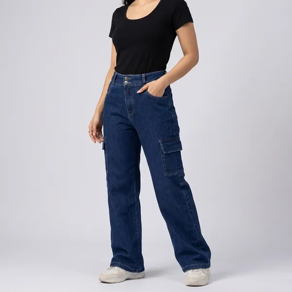 Dark_Blue_Denim_Cargo_Jeans_For_Women