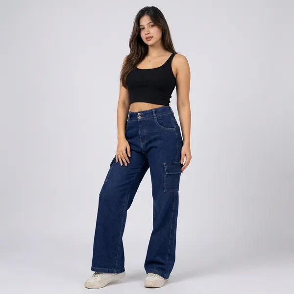 Dark_Blue_Denim_Cargo_Jeans_For_Women