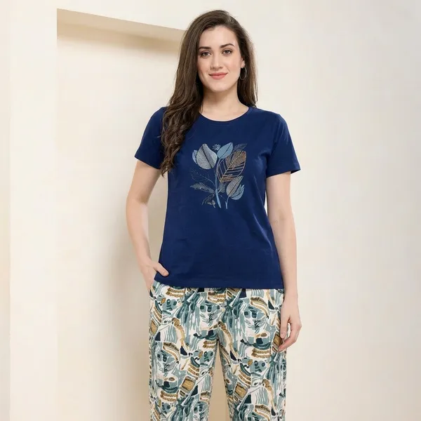 Multicolor_Hosiery_T-Shirt_And_Pyjama_Set_For_Women