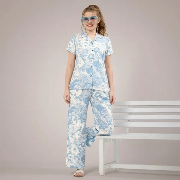 Sky_Blue_And_White_Cotton_Night_Suit_Set_For_Women