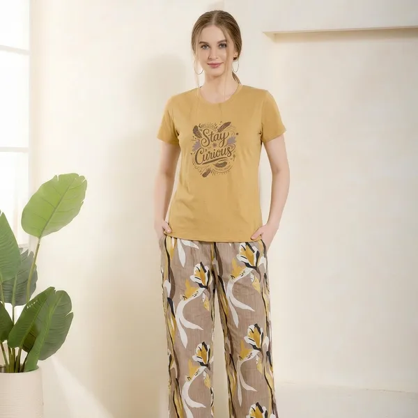 Mustard_Yellow_Hosiery_Night_Suit_Set_For_Women
