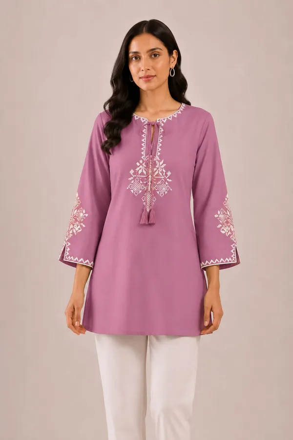 Embroidery_work_short_kurti_with_tassel_