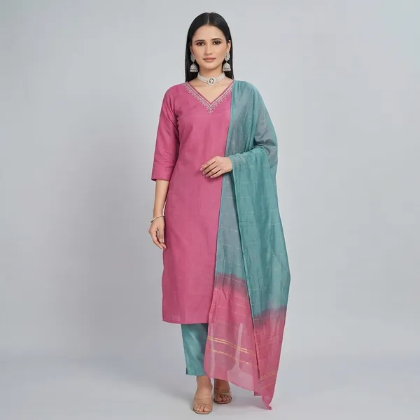 Pink_Shimmer_Silk_Kurta_Set_For_Women