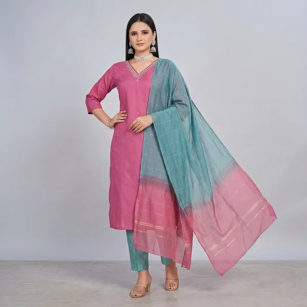 Pink_Shimmer_Silk_Kurta_Set_For_Women