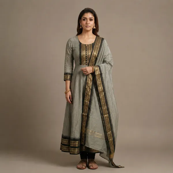 Grey_Cotton_Silk_Kurta_with_Dupatta__For_Women