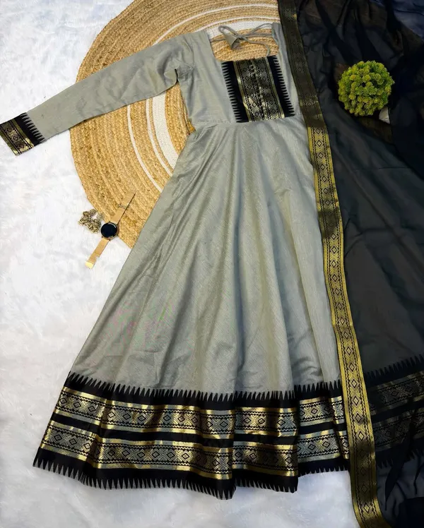 Grey_Cotton_Silk_Kurta_with_Dupatta__For_Women