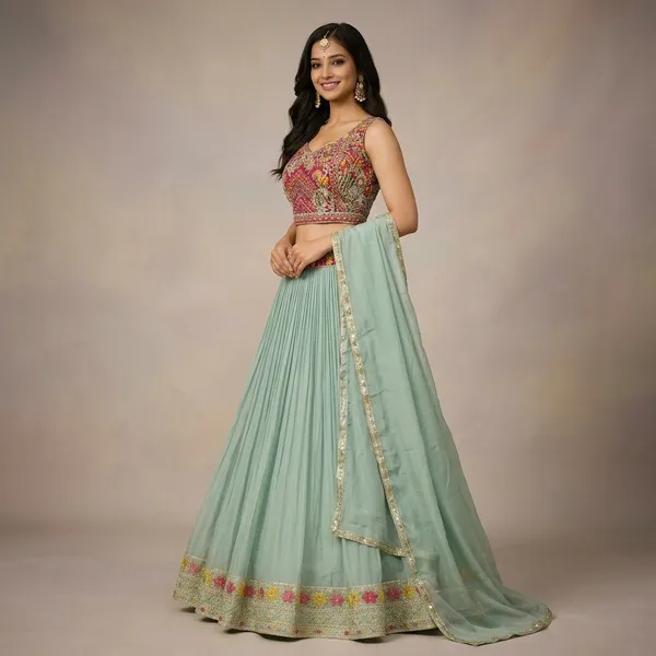 Mint_Green_Embroidery_Silk_Lehenha_Set_For_Women