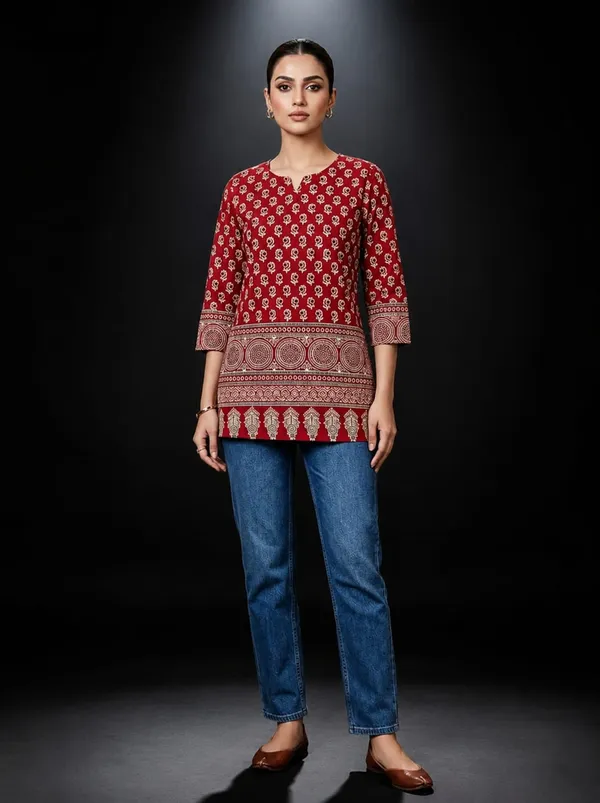 Maroon_Ajrak_Short_Kurti_For_Women