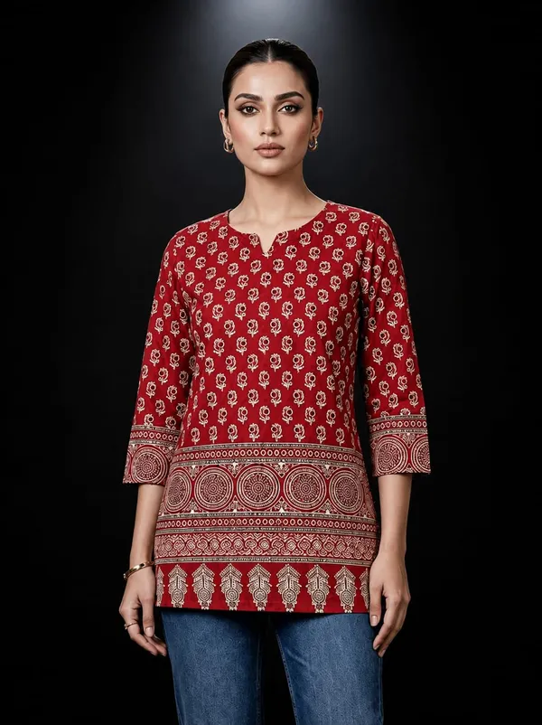 Maroon_Ajrak_Short_Kurti_For_Women