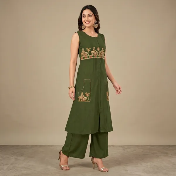 Olive_Green_Vatican_Silk_Kurta_Palazzo_Set_For_Women