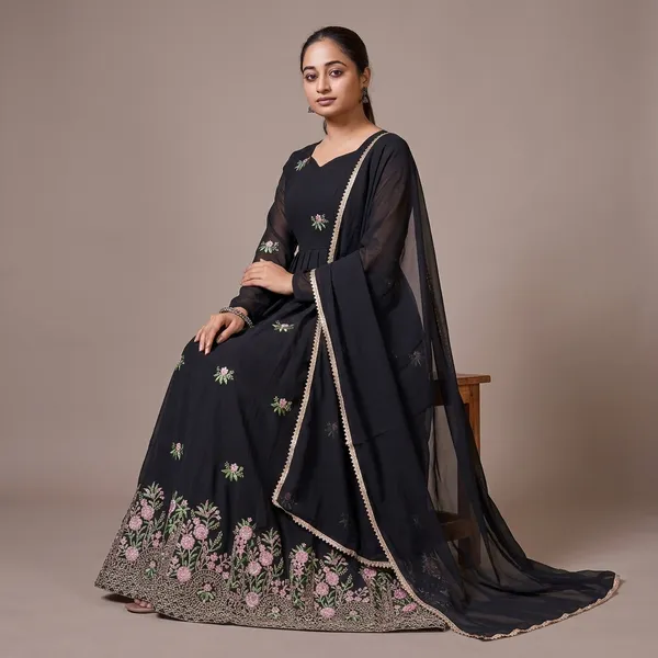 Black_Georgette_one_piece_and_Dupatta_For_Women