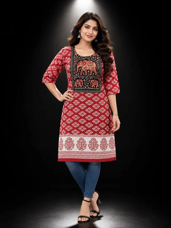 Marron_Ajrakh_Kurti_