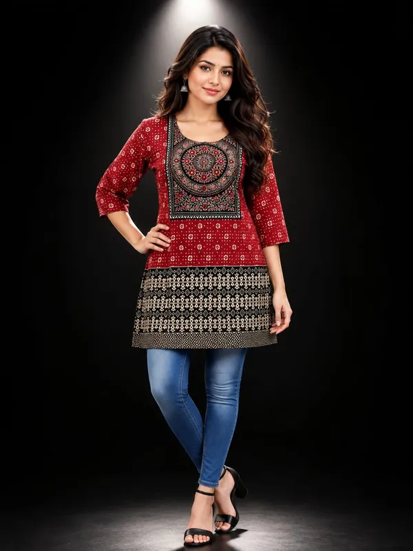 Marron_Ajrakh_short_kurti_