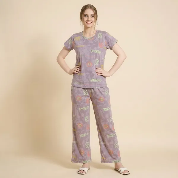 Purple_Hosiery_Sleepwear_Set_For_Women
