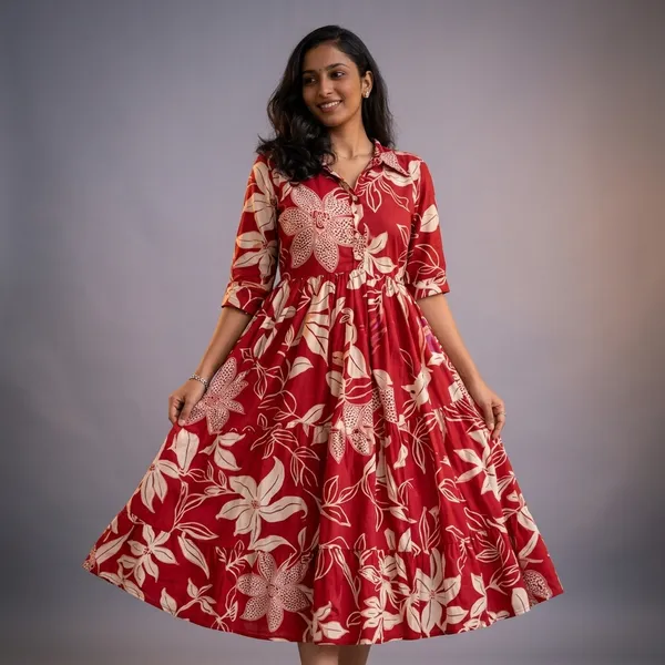 Red_Rayon_Cotton_Midi_Dress_For_Women