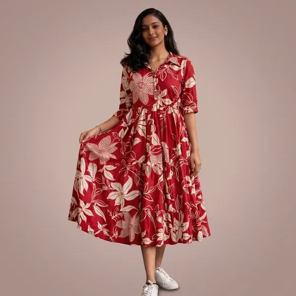 Red_Rayon_Cotton_Midi_Dress_For_Women