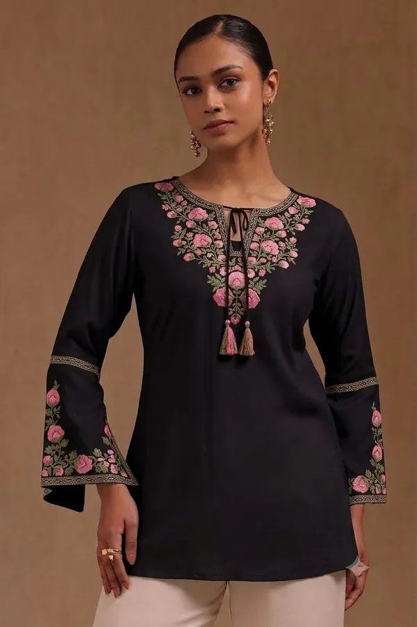 Royal_black_colou_embroidery_short_kurti_
