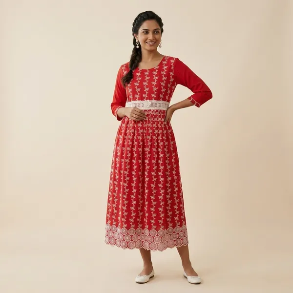Red_Cotton_Midi_Dress_For_Women