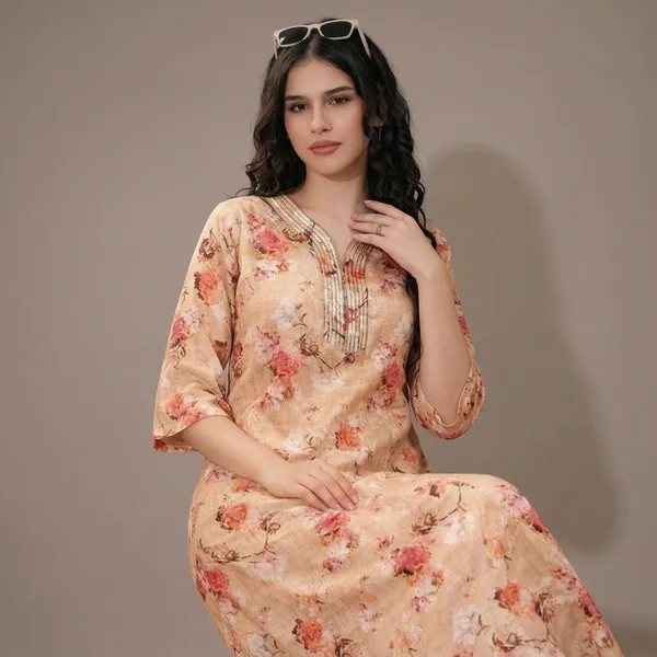 Beige_Rayon_Cotton_Nightwear_Gown_For_Women