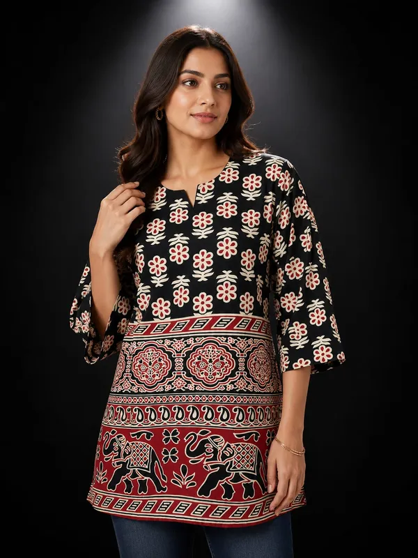 Black_Ajrak_Short_Kurti_For_Women