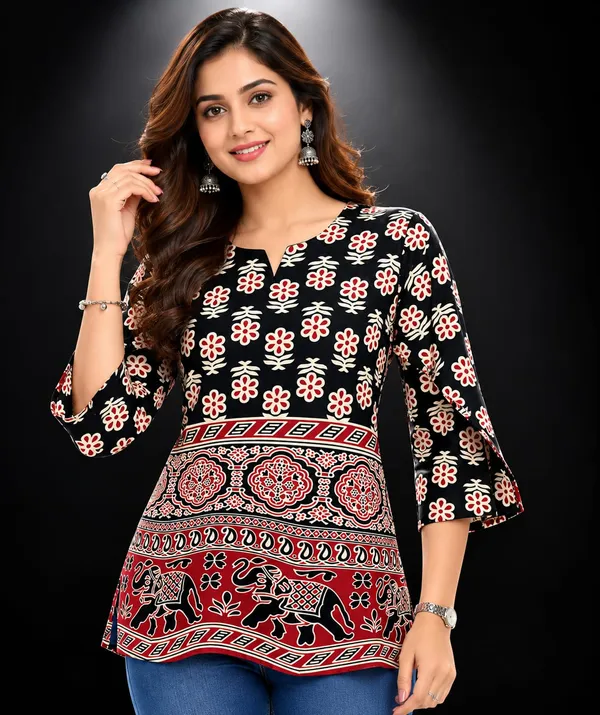 Black_Ajrak_Short_Kurti_For_Women