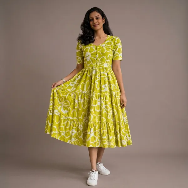 Yellow_Rayon_Cotton_Midi_Dress_For_Women