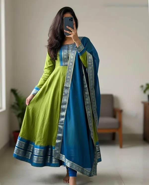 Lime_Green_Cotton_Silk_Anarkali_with_Dupatta_set_For_Women