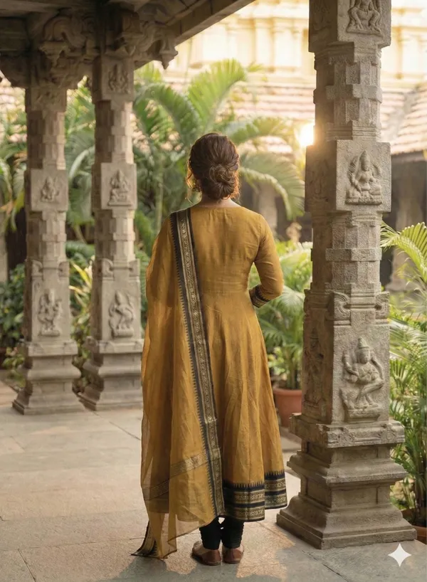 Mustard_Yellow_Cotton_Silk_Long_Kurta_With_Dupatta_For_Women