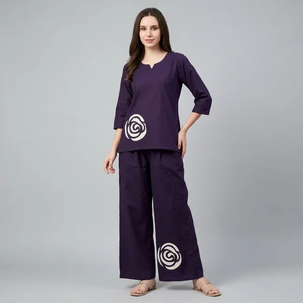 Purple_Cotton_With_Applique_Co-Ord_Set_For_Women