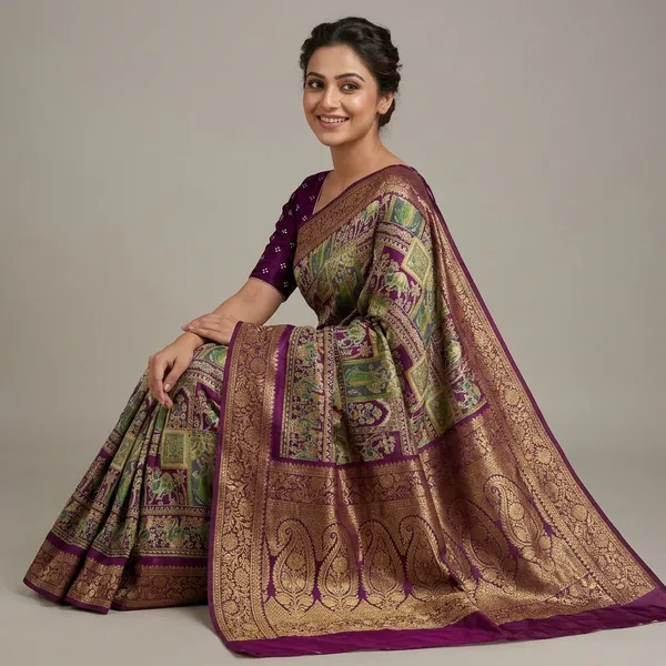 Multicolor_Ajrak_Silk_Saree_For_Women
