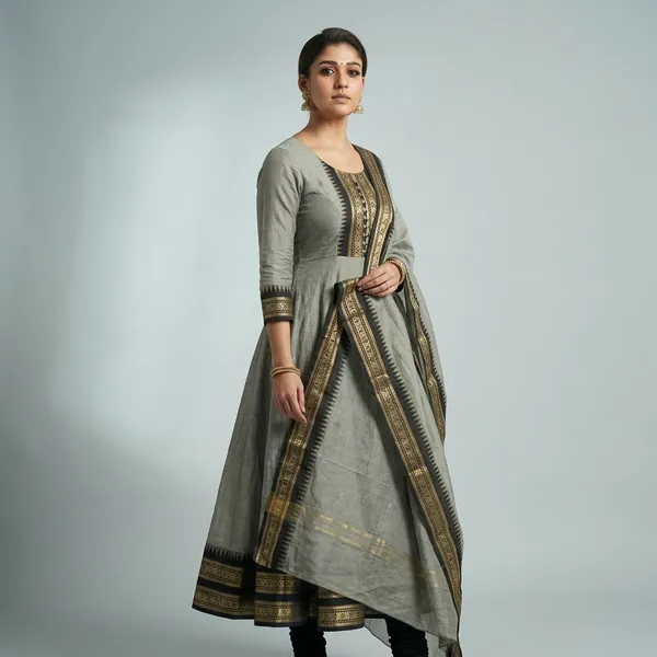 Grey_Cotton_Silk_Kurta_with_Dupatta__For_Women
