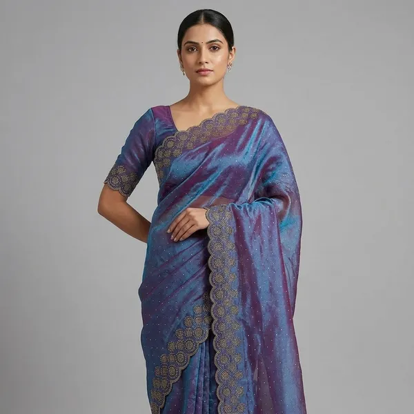 Blue_And_Purple_Fancy_Satin_Swarovski_Border_Saree_For_Women