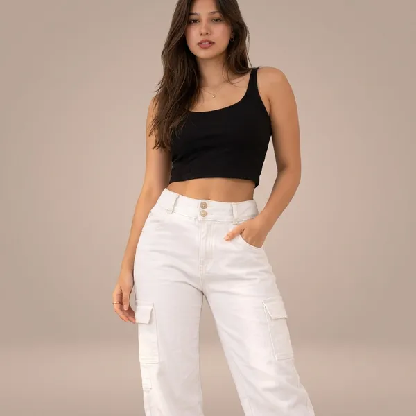 White_Denim_Cargo_Pant_For_Women