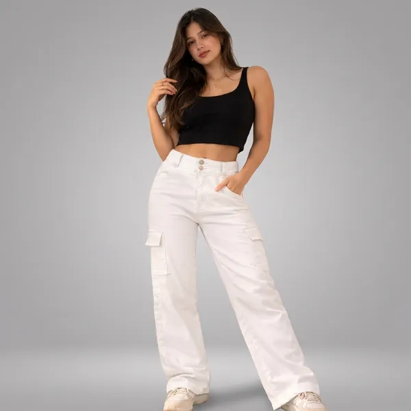 White_Denim_Cargo_Pant_For_Women