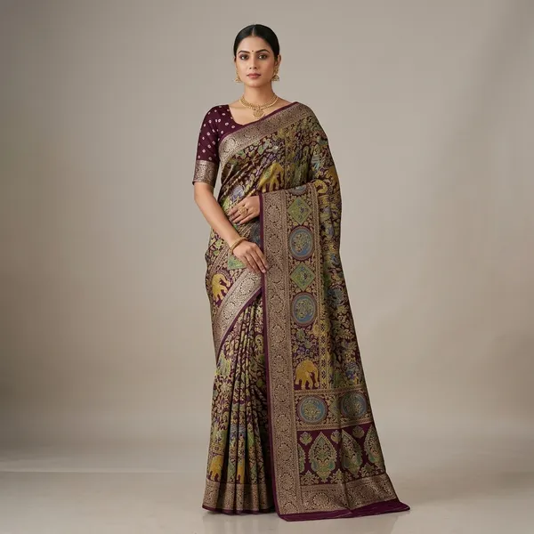 Multicolor_Ajrak_Silk_Saree_For_Women