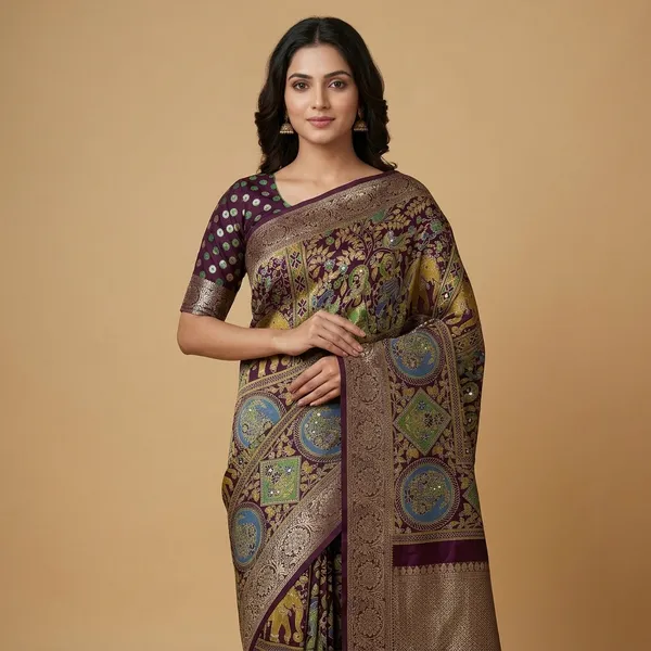 Multicolor_Ajrak_Silk_Saree_For_Women