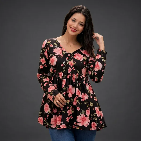 Black_And_Pink_Cotton_Short_Kurti_For_Women