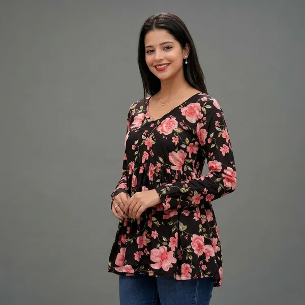 Black_And_Pink_Cotton_Short_Kurti_For_Women