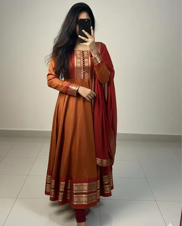 Orange_Cotton_Silk_Kurta_with_Dupatta_Set_For_Women