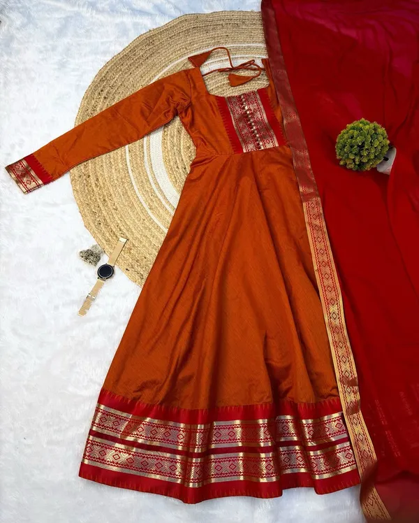 Orange_Cotton_Silk_Kurta_with_Dupatta_Set_For_Women