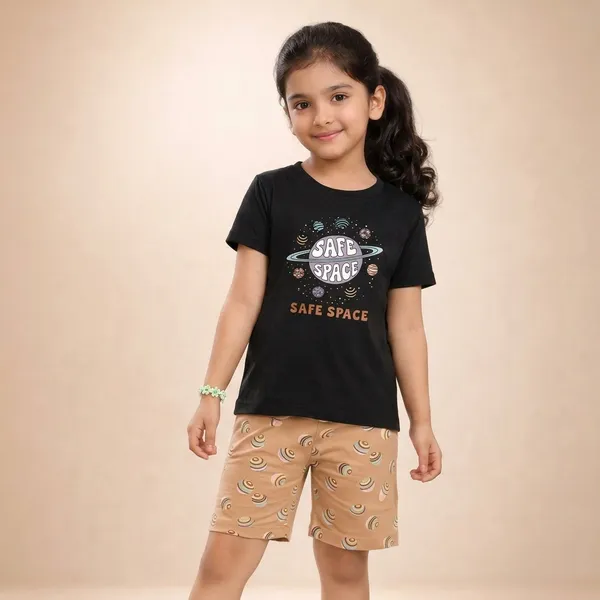 Black_And_Beige_Hosiery_T-Shirt_And_Shorts_Set_For_Girls