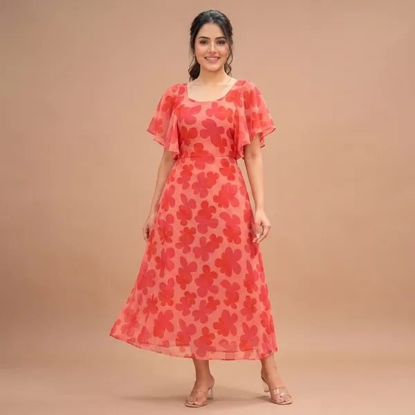 Red_Georgette_Chiffon_Midi_Dress_For_Women