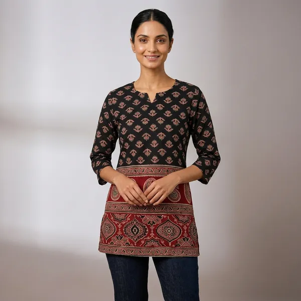 Black_Ajrak_Short_Kurti_For_Women