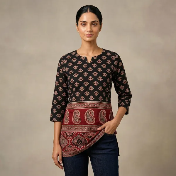 Black_Ajrak_Short_Kurti_For_Women