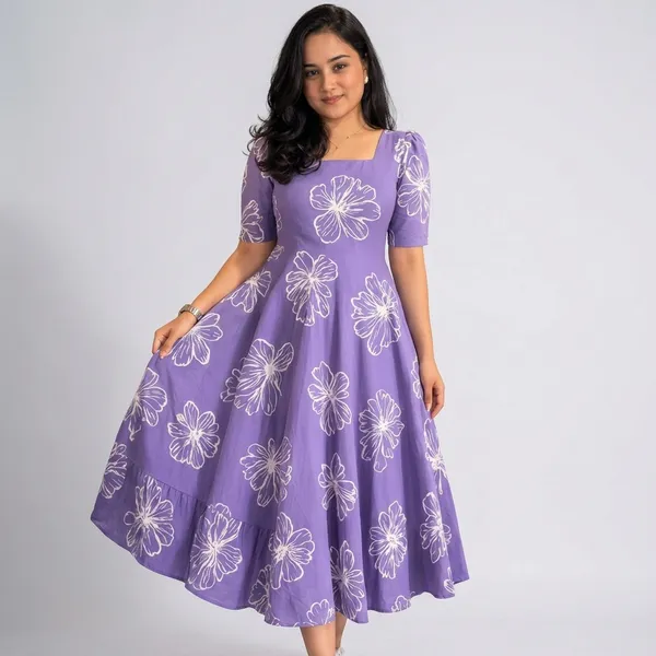Purple_Rayon_Cotton_Midi_Dress_For_Women