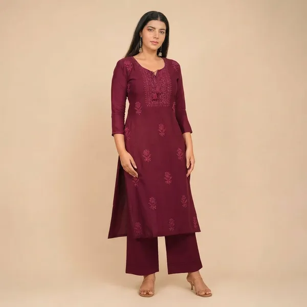 Maroon_Rayon_Cotton_Kurta__For_Women